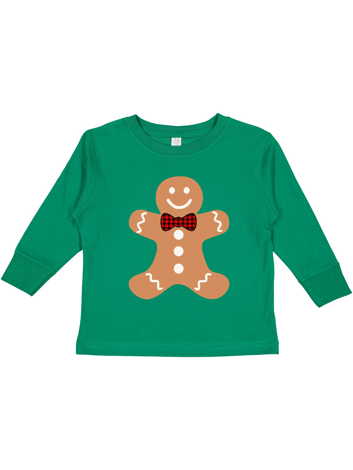 Cute Gingerbread Man with Red Plaid Bowtie Boys or Girls Long Sleeve Toddler T-Shirt